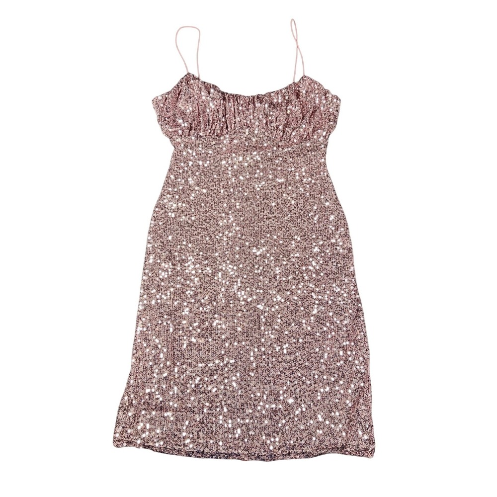 Lovely Day Pink Sequin Cami Bodycon Mini Dress Spaghetti Strap Medium M Glam